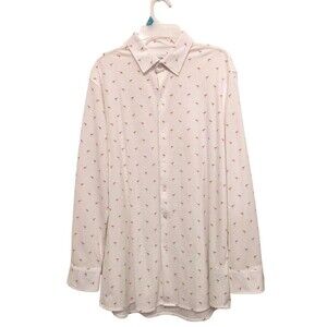 Bar III Flamingo Shirt Men's Size Lg Button-Up Long Sleeve Slim Fit White Pink